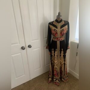 Elegant Black and Gold Embroidered Kaftan Dress